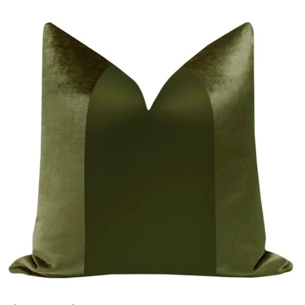 Olive silk and velvet color block throw pillow 24x24